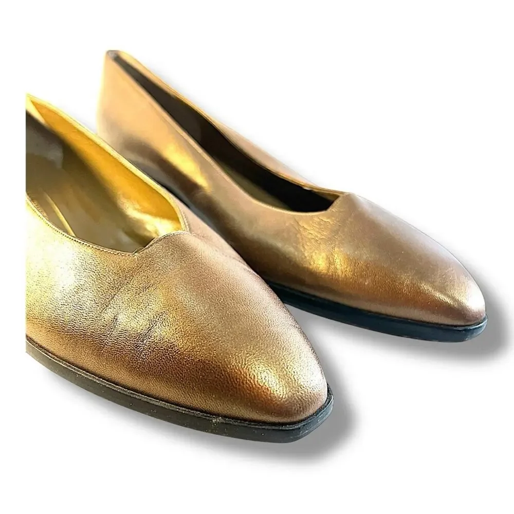 Bruno MAGLI Italian Bronze Leather Flats slight pointed Toe SZ 9AA or 9 AAAA?